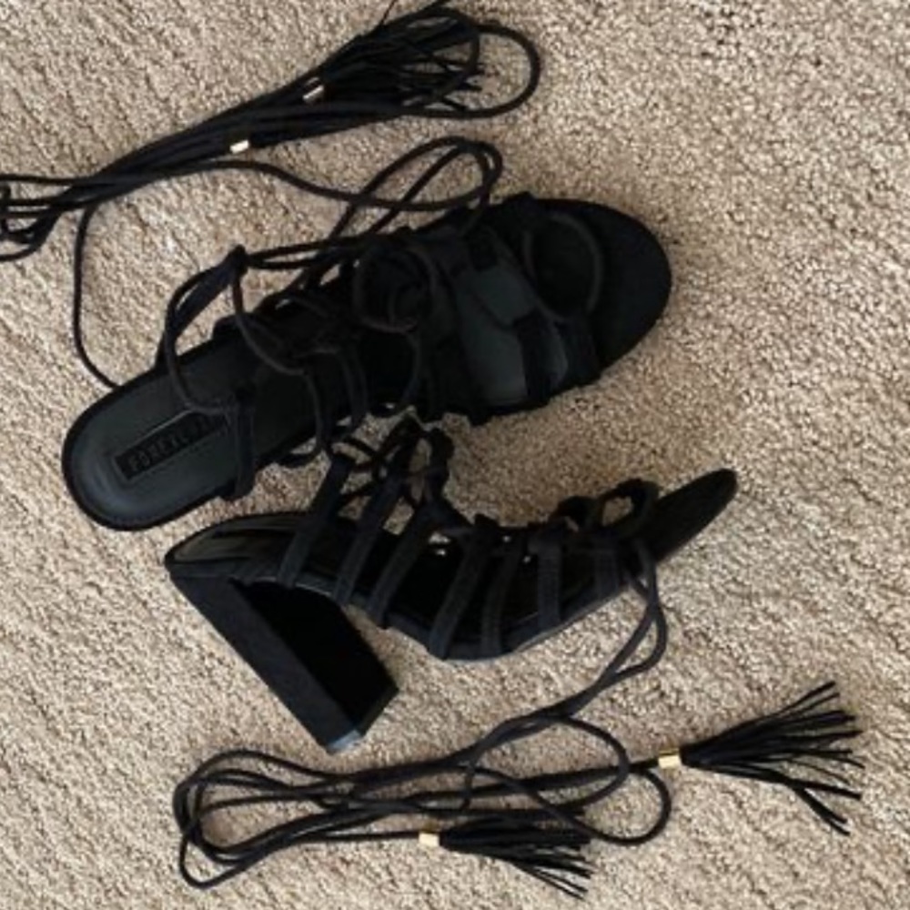 Black strap chunky heels